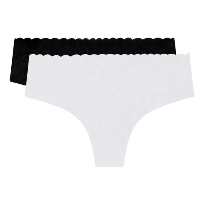 Pack of 2 pairs of Body Touch cotton hipsters in black and white, , DIM