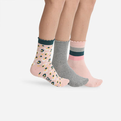 Комплект из 3 пар детских носков с принтом камуфляж розового и серого цвета Cotton Style, , DIM