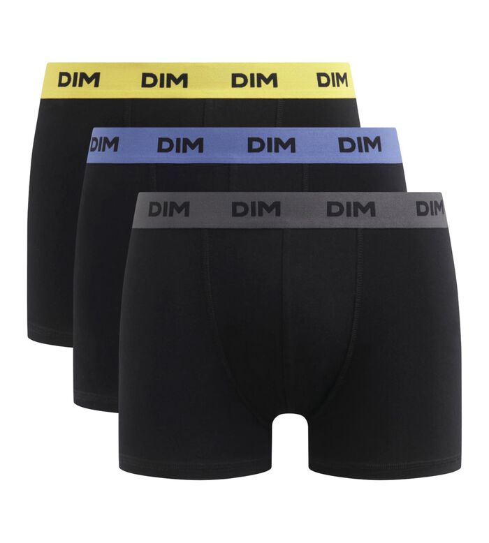 3er-Pack schwarze Baumwoll-Boxershorts mit Jacquardbund in gelb/lila/grau - Mix & Colors, , DIM