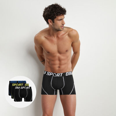 Pack of 3 men's Black Dim Sport active thermo-regulating cotton boxers, , DIM