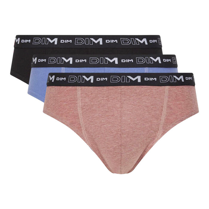 Pack of 3 men's cotton stretch nude blue-black briefs with graphic waistband, , DIM