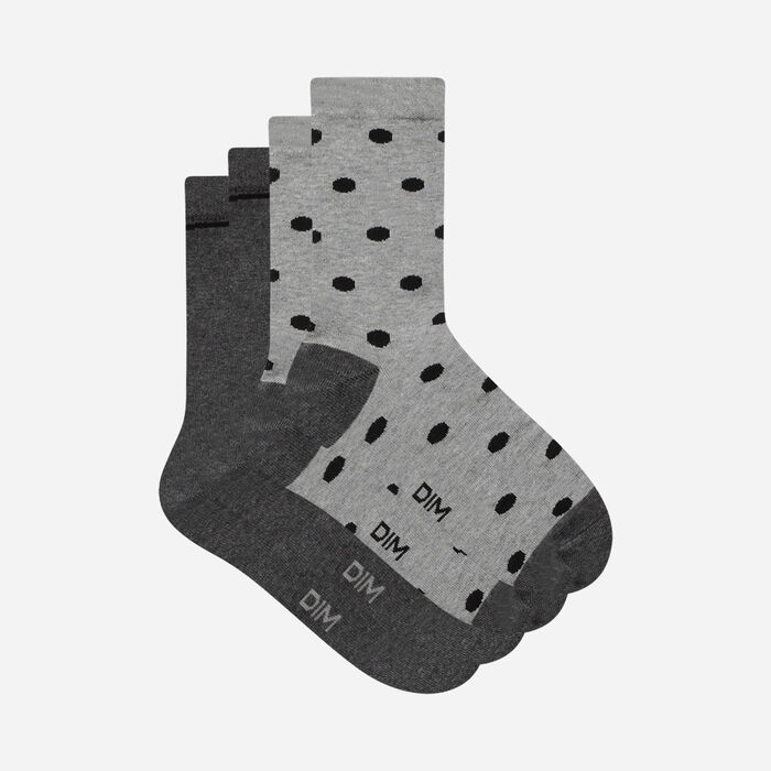Набор из 2-х пар женских хлопковых носков серого цвета в горох Gris Coton Style, , DIM