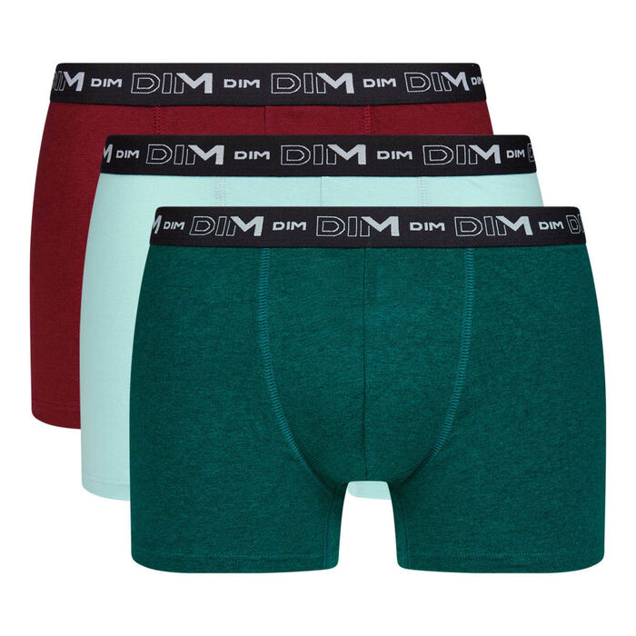 Pack of 3 men's boxers Blue Green Red Dim Cotton Stretch, , DIM