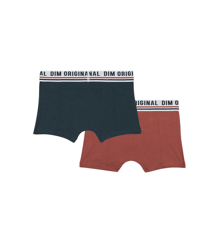 2er-Pack ziegelrote/dunkelblaue Jungen-Boxershorts aus Stretch-Baumwolle  - DIM Originals, , DIM