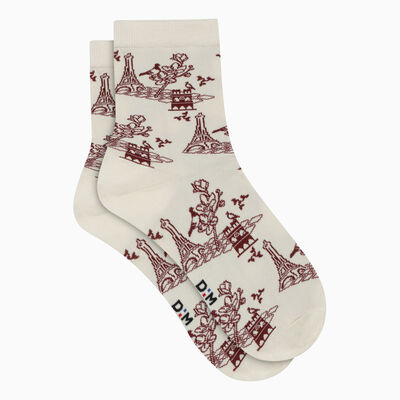 Women's cotton socks with toile de jouy pattern Ecru Madame Dim, , DIM