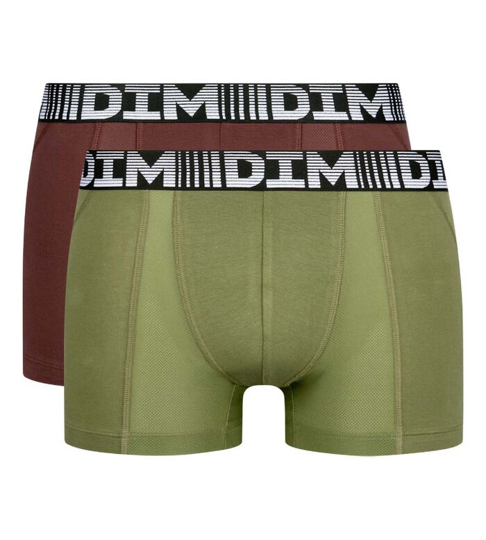Pack of 2 men's breathable cotton and lycra Khaki 3D Flex Air boxers, , DIM