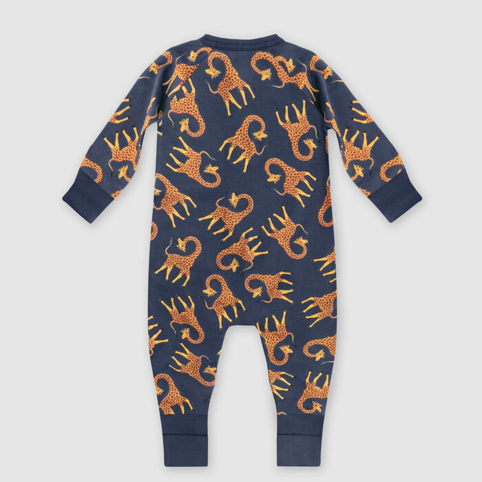 Dim Baby Zip up pyjamas in blue stretch cotton with giraffes print, , DIM