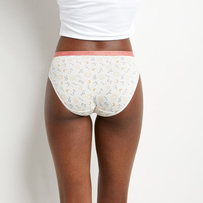 Les Pockets Pack of 5 Beige cosmic pattern stretch cotton knickers, , DIM