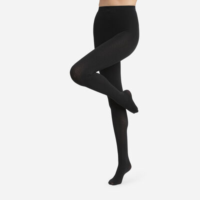 Women's 20d Black Dim Style sheer tights with a chevron pattern, , DIM