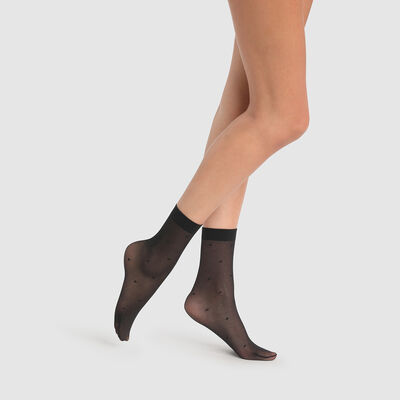 Dim Style 27D Black fancy socks in mesh printed satin, , DIM