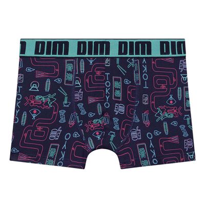 Children's Blue Dim Micro microfibre boxer shorts with a Japanese kawaii pattern, , DIM