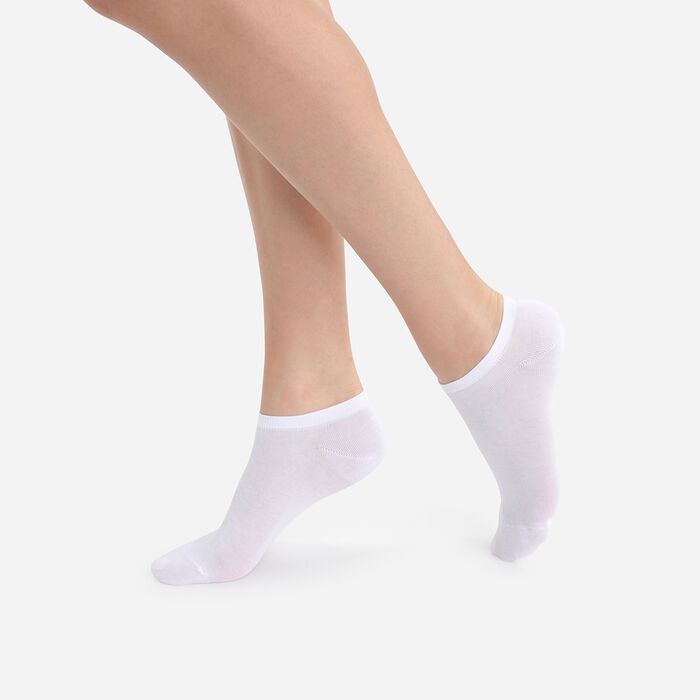 Pack of 2 pairs of white Light Coton invisible sock liners for women, , DIM