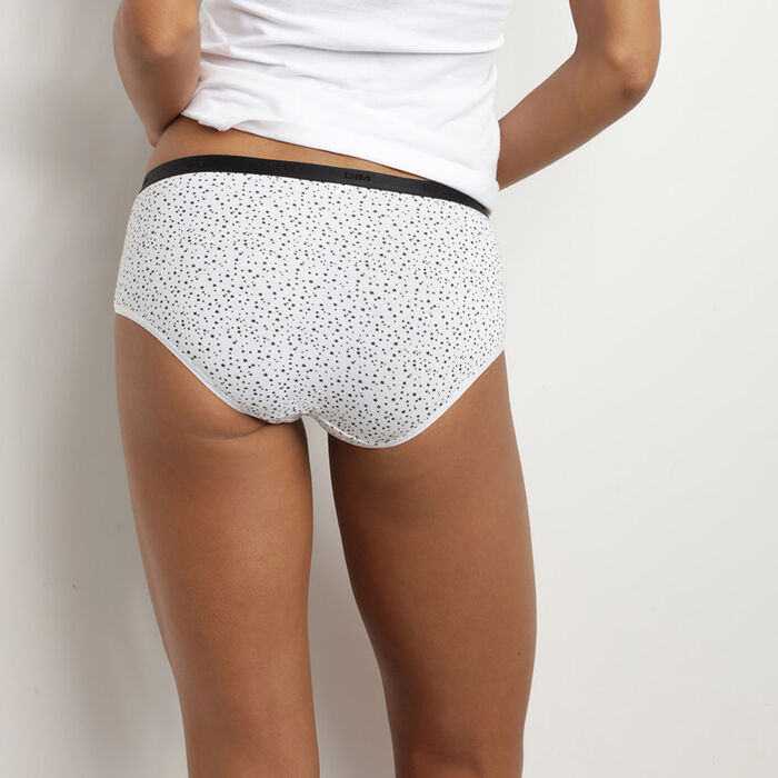 Pack of 5 women's White Les Pockets stretch cotton boxer shorts with hearts on, , DIM