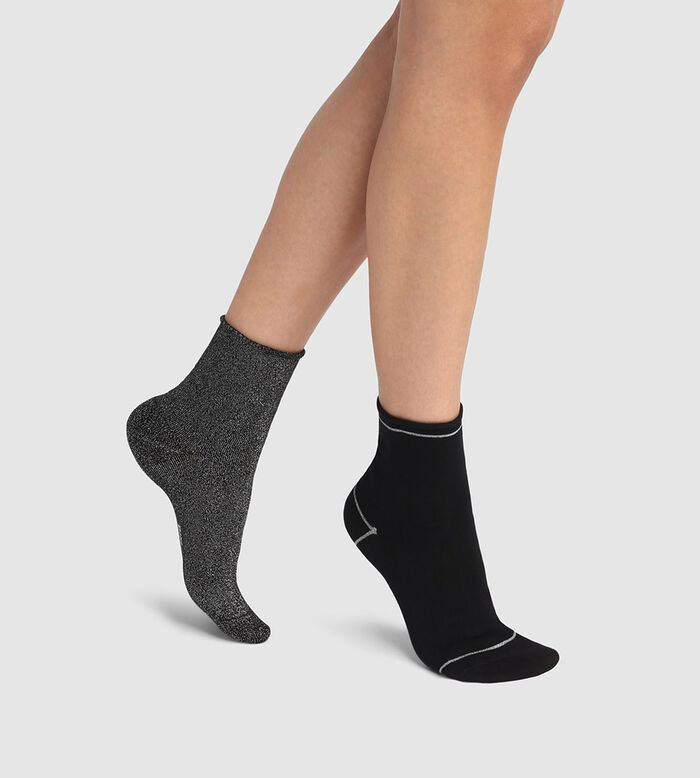 2er-Pack schwarze Socken aus Baumwolle und silbernem Lurex - Cotton Style, , DIM