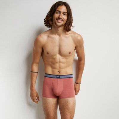 Dim Smart Pink Men's cotton modal boxer with striped waistband, , DIM