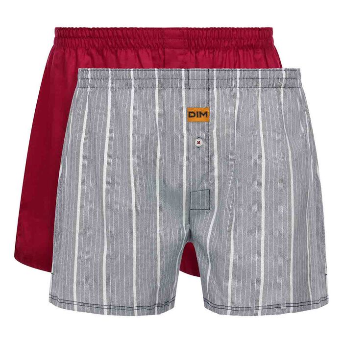 2 pack Men's 100% cotton trunks in Cherry Red and Stripe Print, , DIM