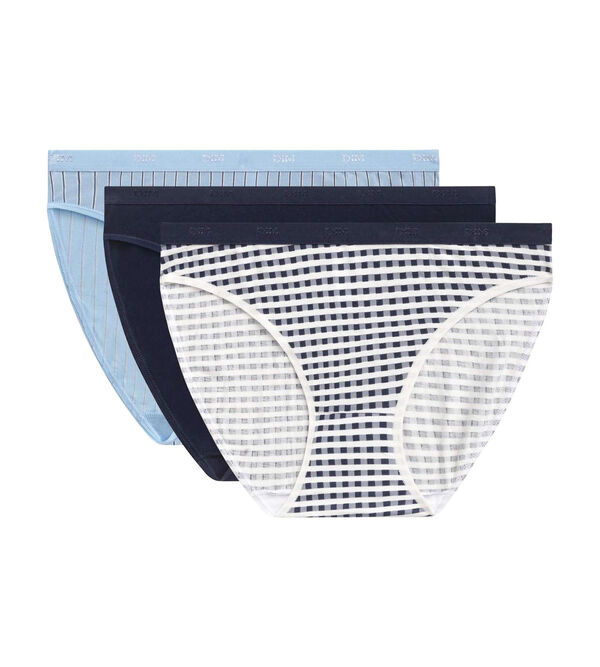 Pack of 3 women's striped stretch knickers in Blue Les Pocket