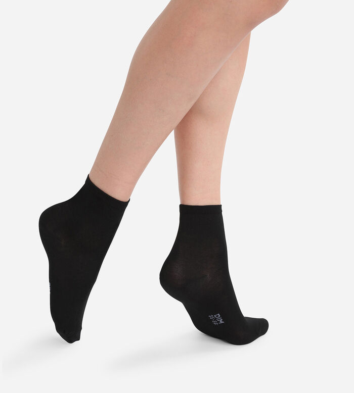 Pack of 2 pairs of women's ankle socks Black Mercerized Cotton, , DIM