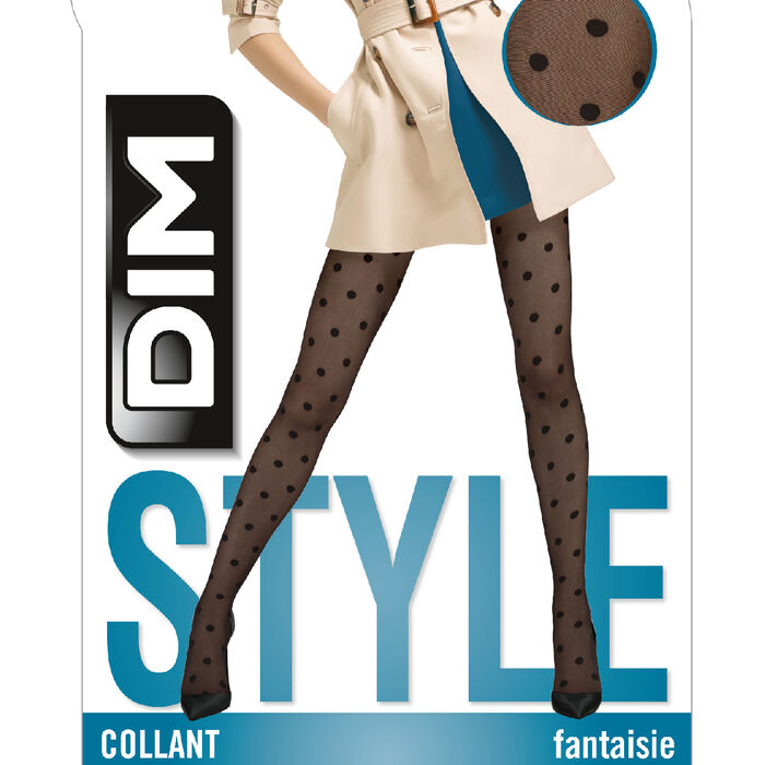 Dim Style women's 19D black sheer tights with big polka dots, , DIM