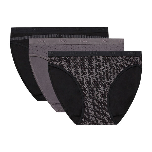Pack of 3 pairs of Les Pockets Coton bikini knickers in black