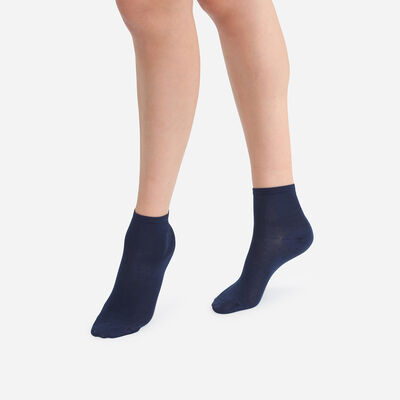 Pack of 2 pairs of navy blue Mercerized Cotton women's ankle socks, , DIM