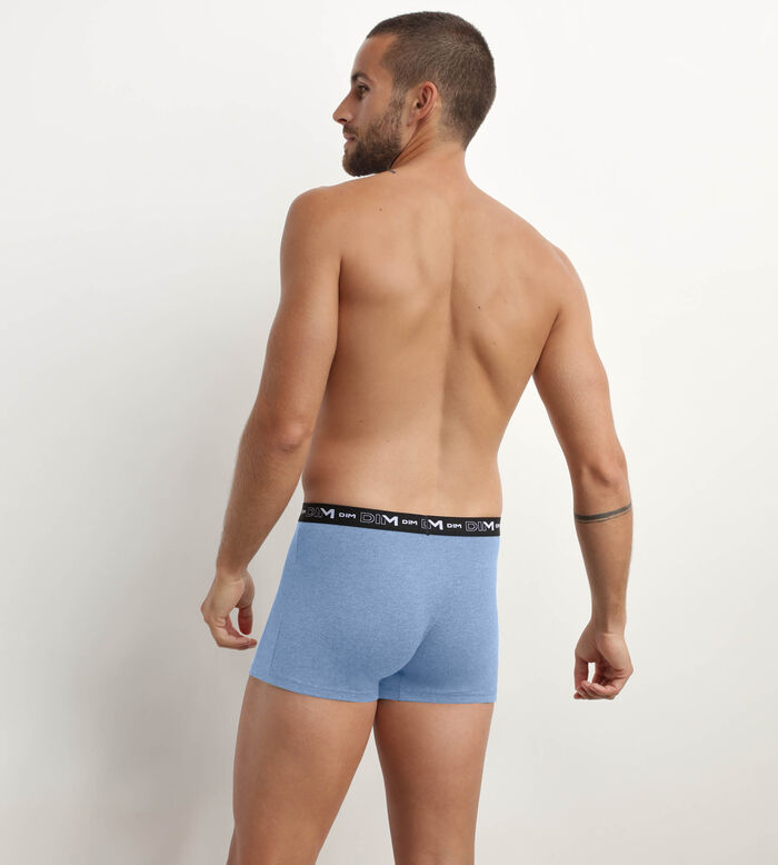 Dim Coton Stretch Cornflower and Black men's boxer shorts with contrasting waistband, , DIM