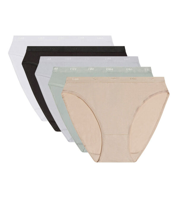 Pack of 5 pairs of Les Pockets Coton bikini knickers in black, white, nude  and grey