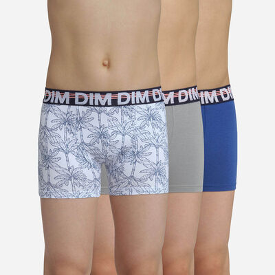 Pack of 3 children's Grey EcoDim Mode stretch cotton boxers with palm trees, , DIM