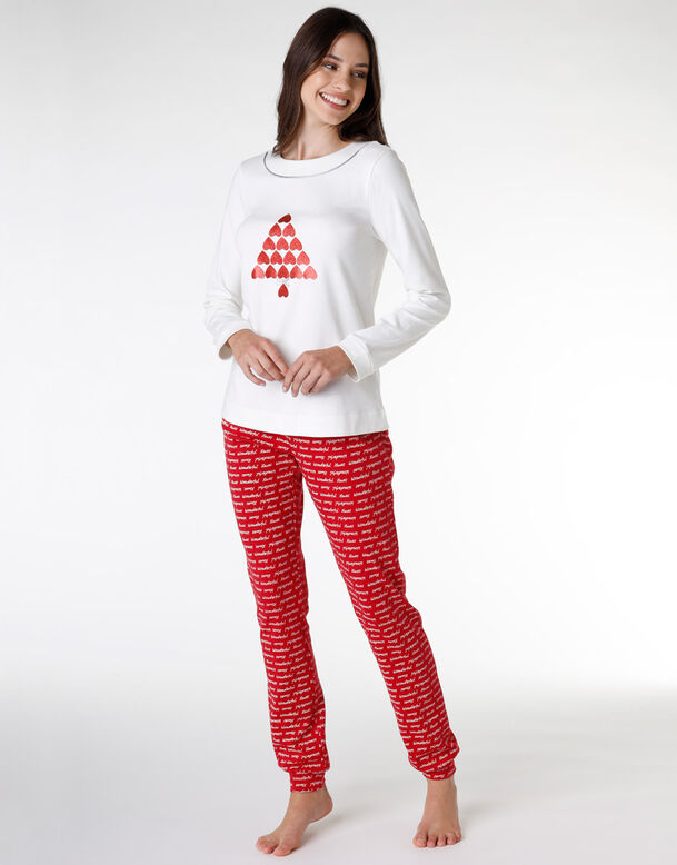 Pijama mujer largo 100% algodón, marfil, , DIM