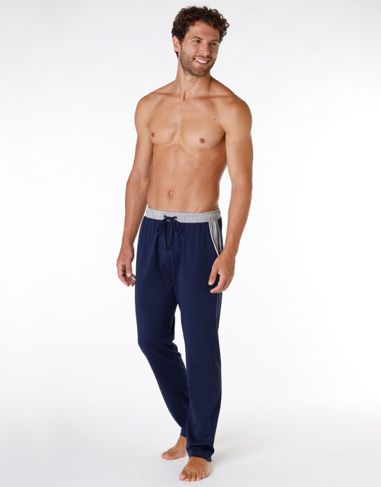 Men's pyjama trousers in 100% cotton jersey, navy blue 
, , DIM