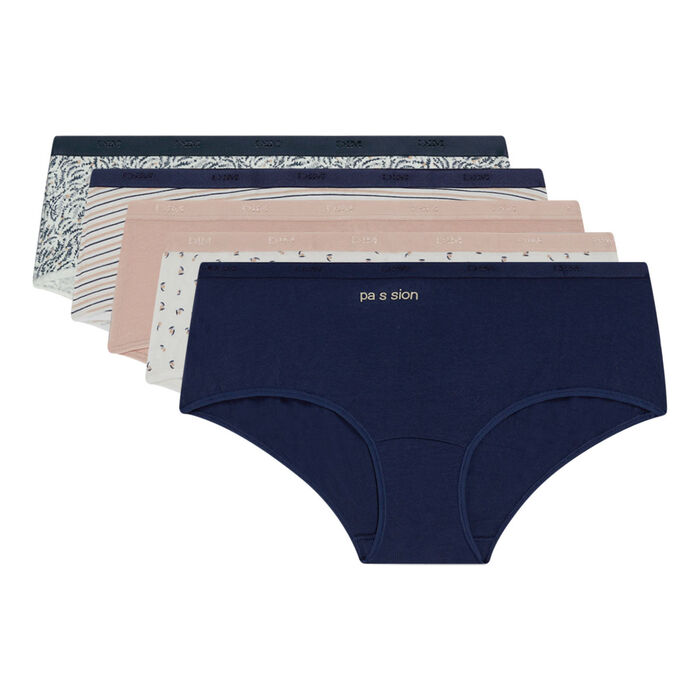 Les Pockets Pack of 5 women's boxers in stretch cotton with poetic patterns, , DIM