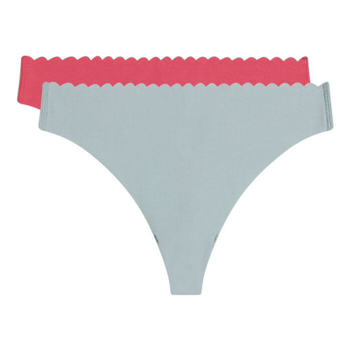 Body Touch Set of 2 pink women's seamless stretch cotton thongs, , DIM