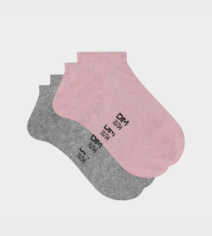 Pack de 2 pares de calcetines bajos para niña de algodón y lurex rosa Coton Style, , DIM
