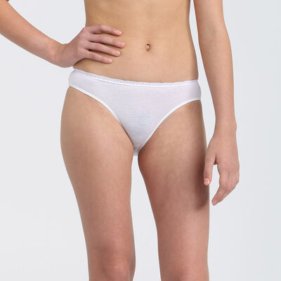 Dim Trendy girls' white stretch cotton briefs with lace waistband, , DIM