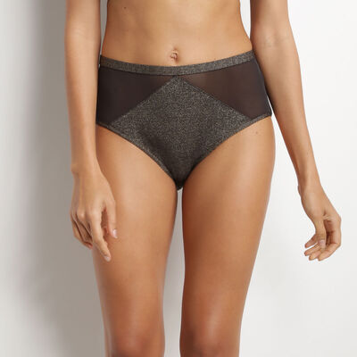 Bronze high waisted knickers made of lurex with voile yokes - Let's Shine, , DIM
