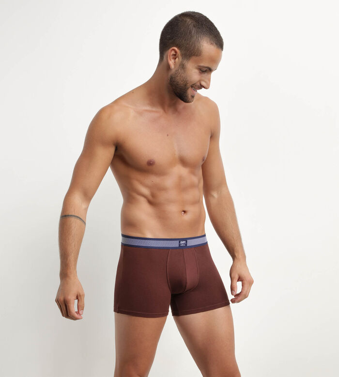 Men's pique modal cotton boxers and striped waistband in Cacao Dim Smart, , DIM