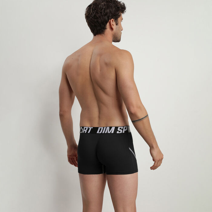 Pack of 3 men's Black Dim Sport active thermo-regulating cotton boxers, , DIM