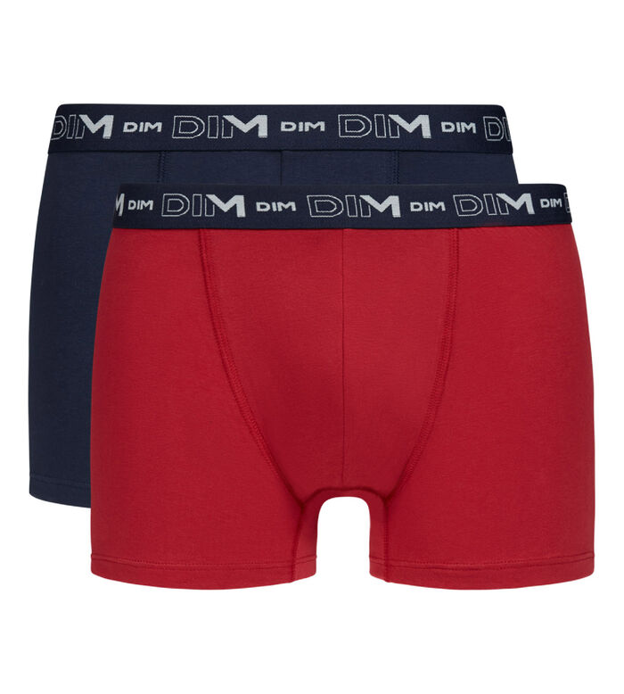 Pack of 2 men's Blue Red boxers with graphic waistband Dim Cotton Stretch, , DIM