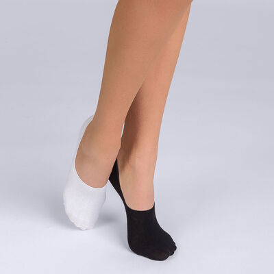 2er-Pack schwarze/weiße Damen-Füßlinge aus Baumwolle - Basic Cotton, , DIM