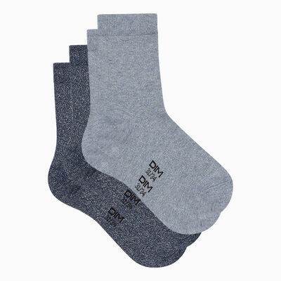 Pack of 2 pairs of Denim Dim Kids Coton Style lurex socks, , DIM