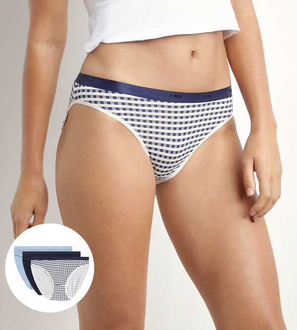 Pack of 3 women's striped stretch knickers in Blue Les Pocket