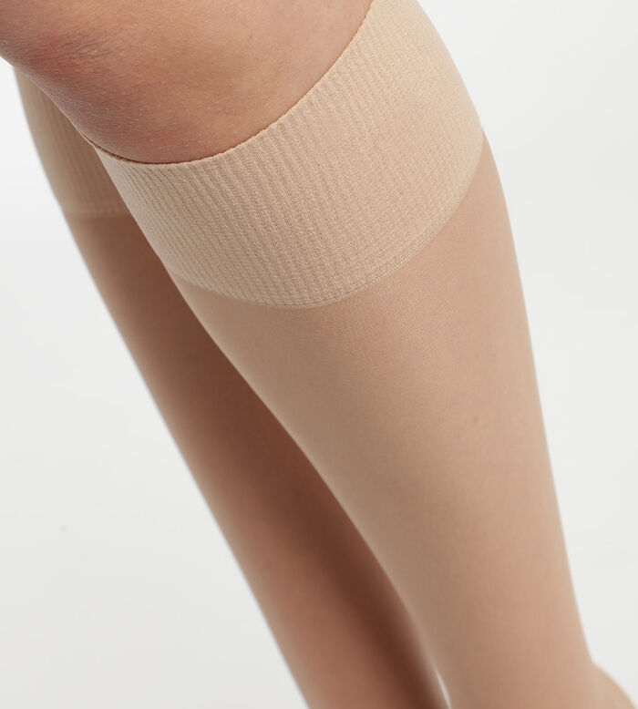 Pack of 2 Beige Ultra Resist knee-high socks made of reinforced Lycra, , DIM