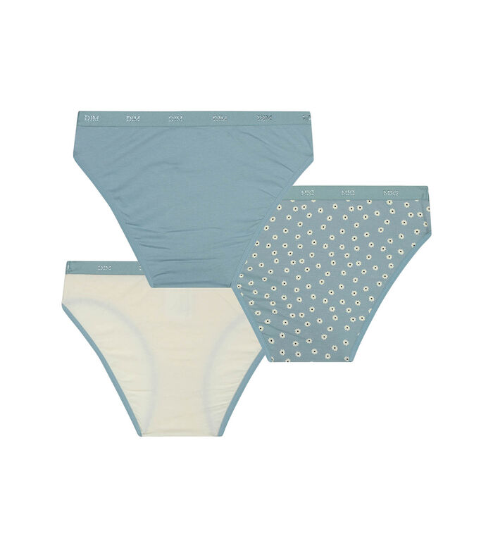 Pack of 3 girls' knickers in blue flower patterned cotton Les Pockets, , DIM
