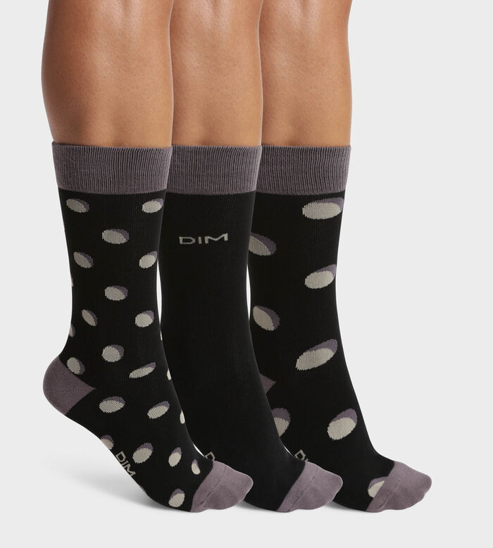 Pack of 3 pairs of men's polka dot socks in Gray Black EcoDim Style, , DIM