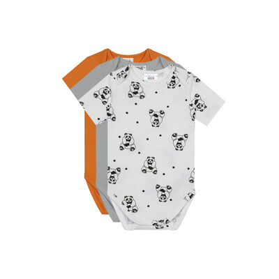 3er-Pack Langarm-Bodys aus Bio-Baumwolle orange/grau/creme mit Panda-Print - DIM Baby, , DIM