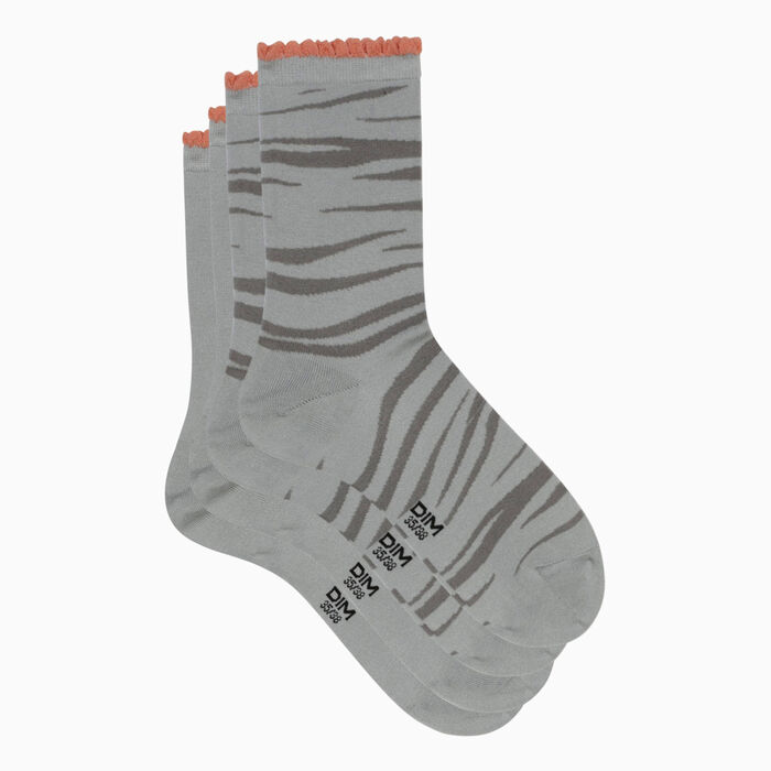 Pack of 2 pairs of women's socks grey zebra pattern Dim Bamboo, , DIM