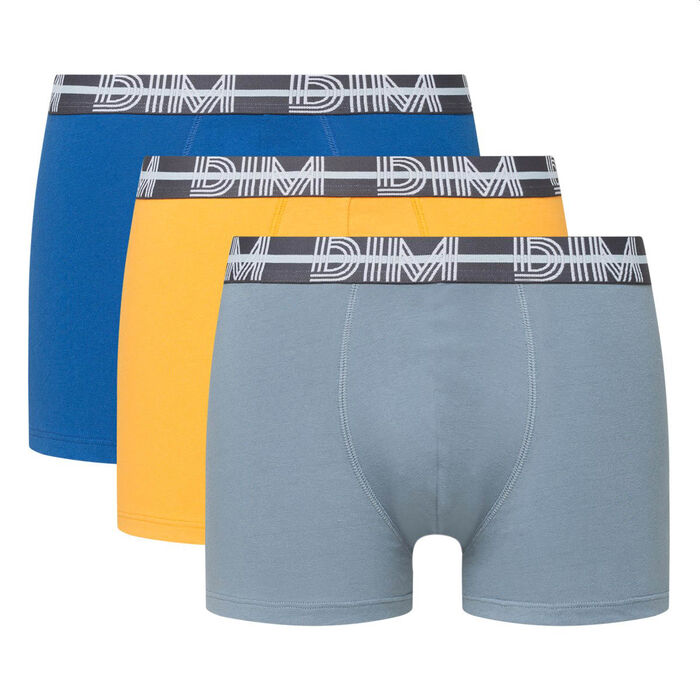 Dim Powerful pack of 3 stretch cotton trunks with graphic waistband in blue
, , DIM
