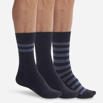 Pack of 3 pairs of men's blue striped socks Dim Coton Style, , DIM