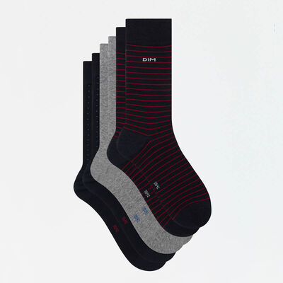 Pack de 3 pares de calcetines de algodón hombre plumetis y rayas Coton Style, , DIM