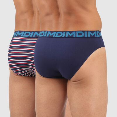Mix and Fancy pack of 2 men's stretch cotton briefs in blue with stripes print
, , DIM